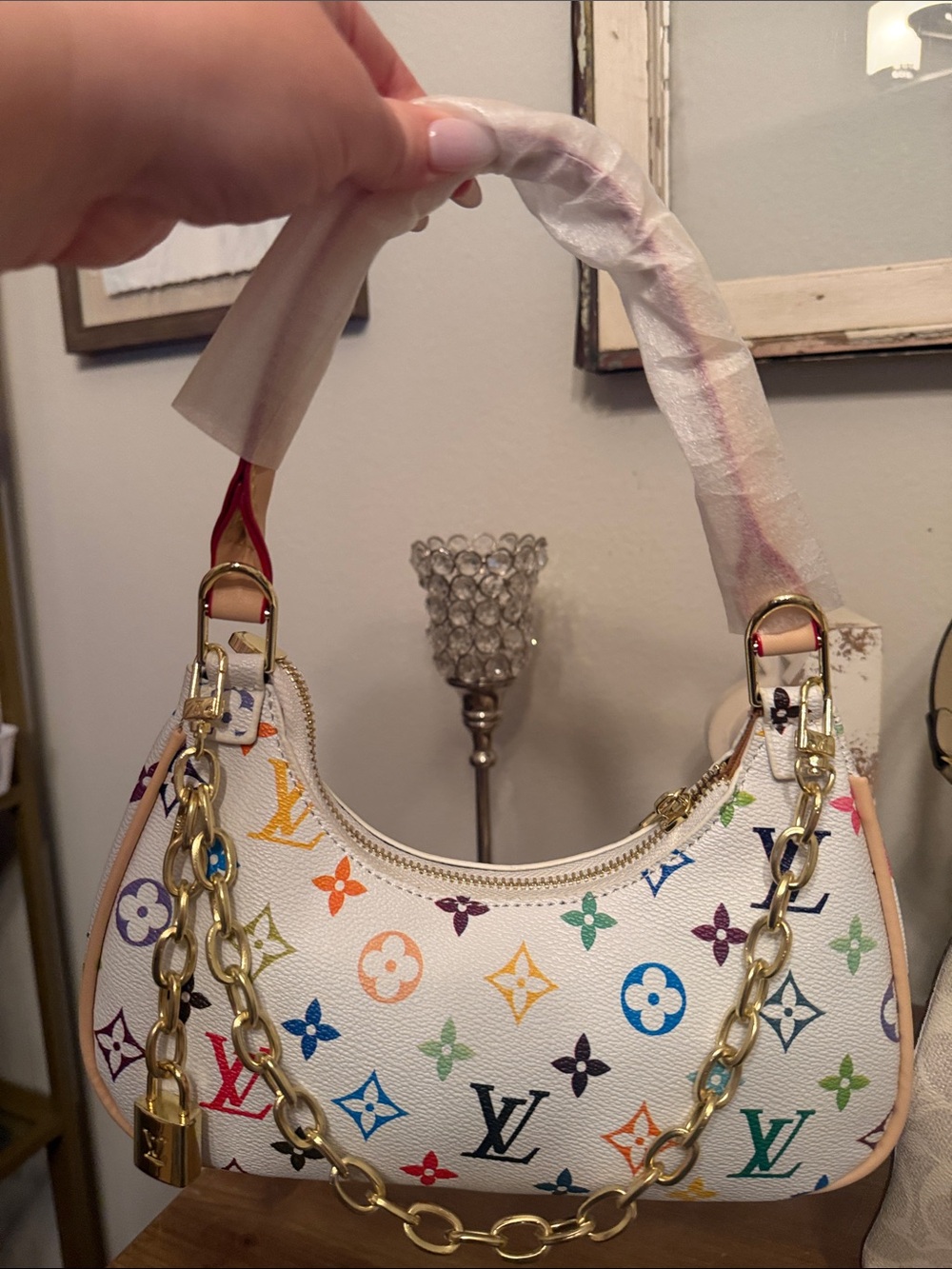 Source Unknown White Multicolor Monogram Shoulder Bag